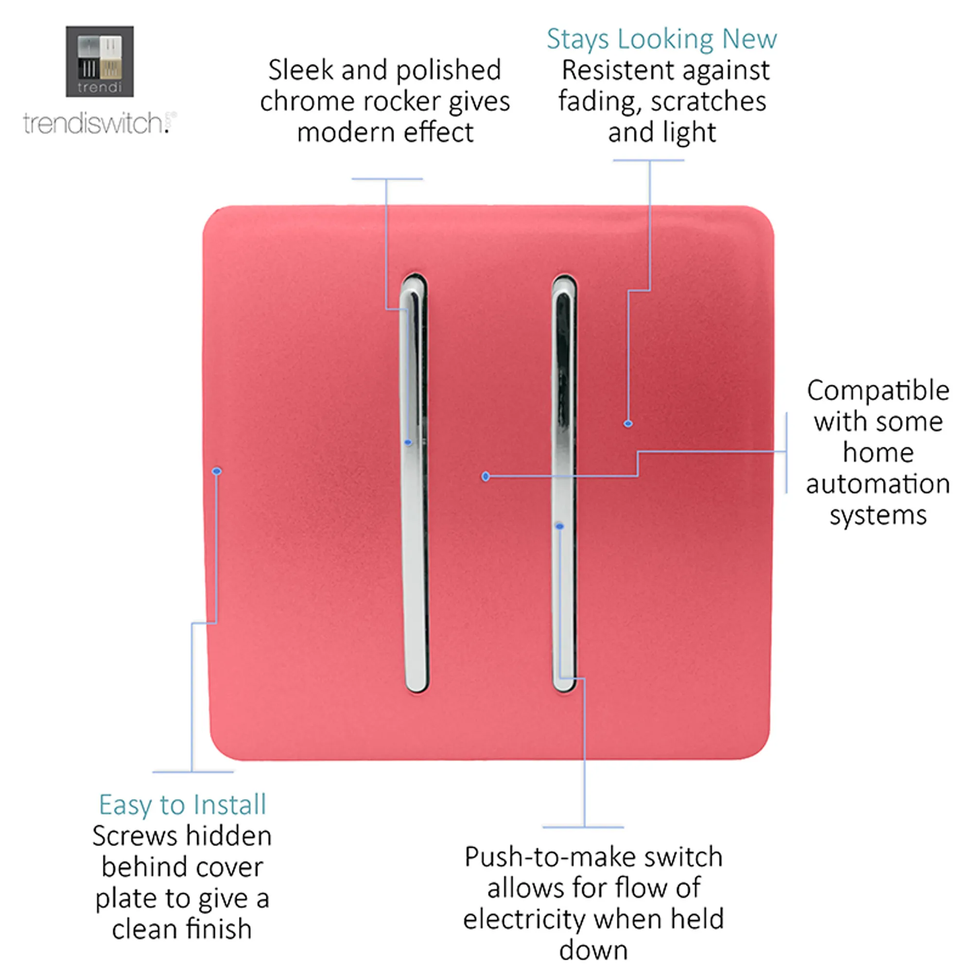 2 Gang Retractive Home Auto.Switch Strawberry ART-SSR2SB  Trendi Strawberry